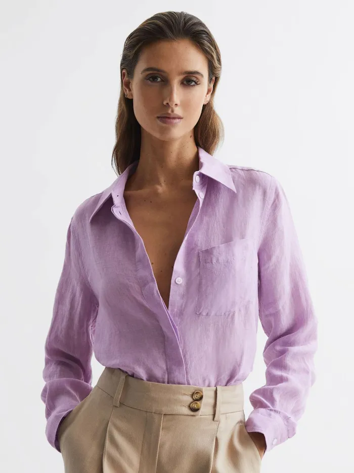 Reiss Tops Campbell Linen Shirt Lilac 8211 Women