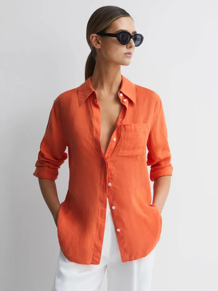 Reiss Tops Campbell Linen Shirt Orange 8211 Women