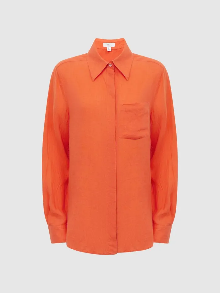Reiss Tops Campbell Linen Shirt Orange 8211 Women