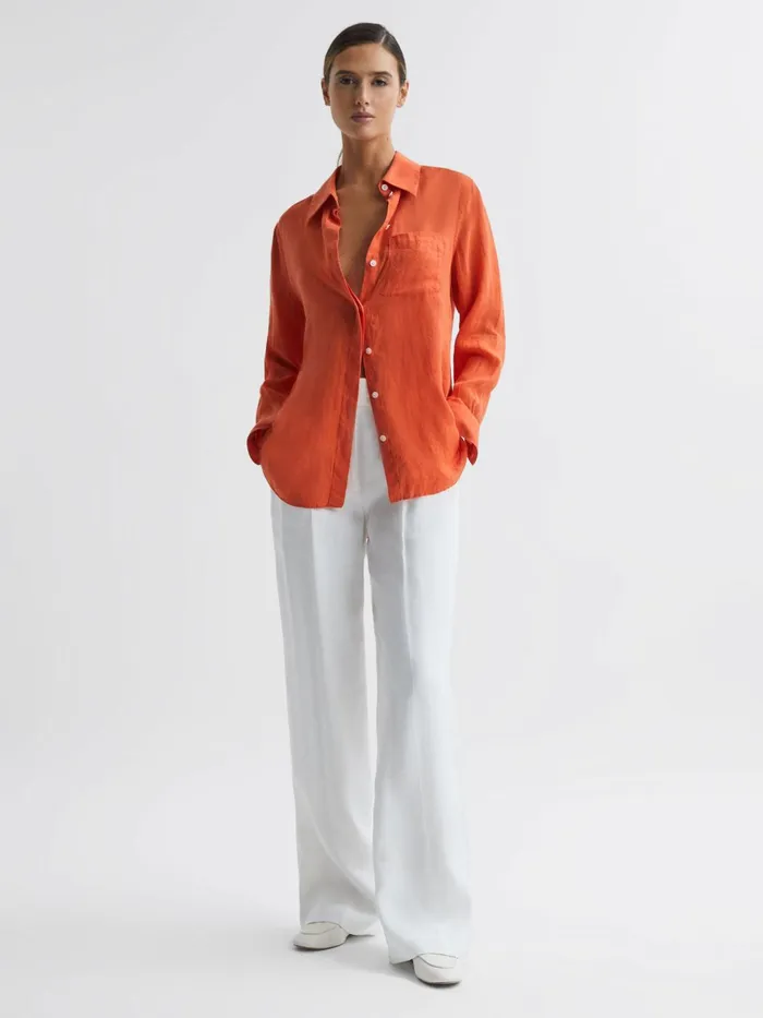 Reiss Tops Campbell Linen Shirt Orange 8211 Women