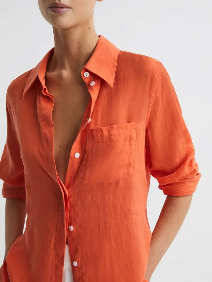 Reiss Tops Campbell Linen Shirt Orange 8211 Women
