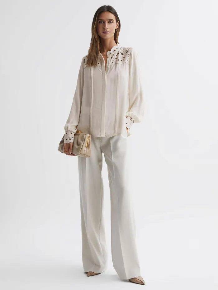 Reiss Tops Celia Lace CutOut Blouse Ivory 8211 Women