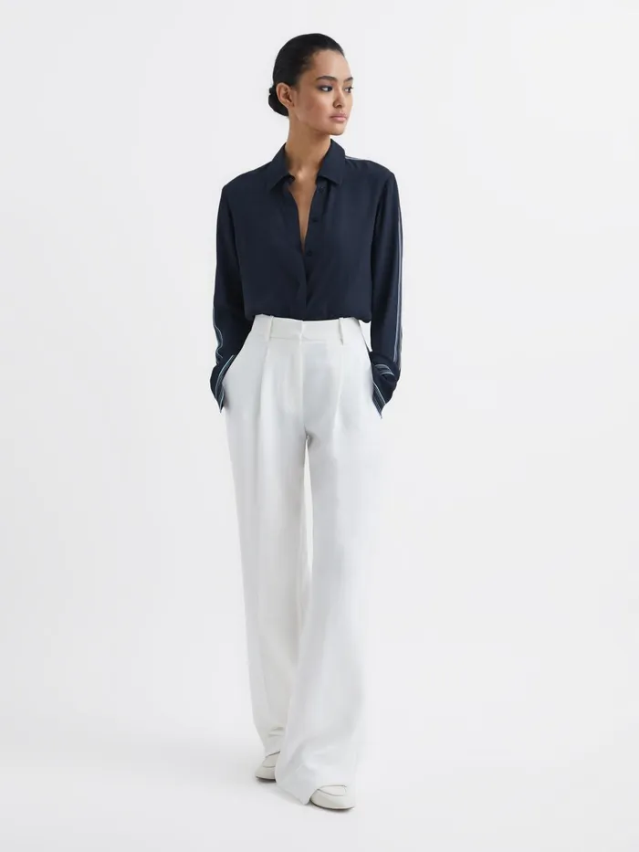 Reiss Tops Chiara Fitted Side Striped Dip Hem Blouse Navy 8211 Women