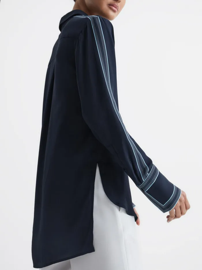 Reiss Tops Chiara Fitted Side Striped Dip Hem Blouse Navy 8211 Women