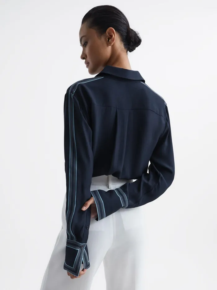 Reiss Tops Chiara Fitted Side Striped Dip Hem Blouse Navy 8211 Women