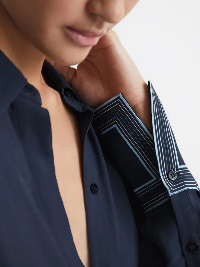 Reiss Tops Chiara Fitted Side Striped Dip Hem Blouse Navy 8211 Women