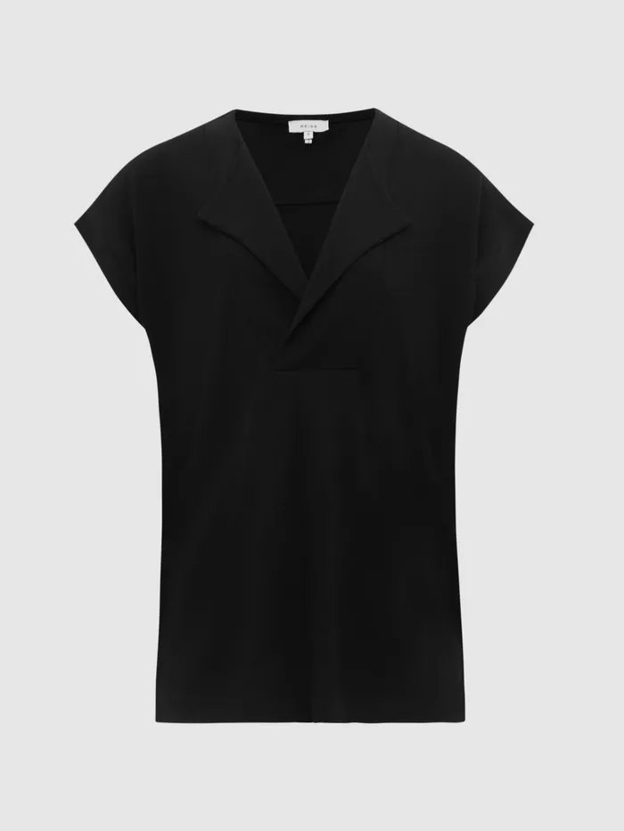 Reiss Tops Delia VNeck Short Sleeve Top Black 8211 Women