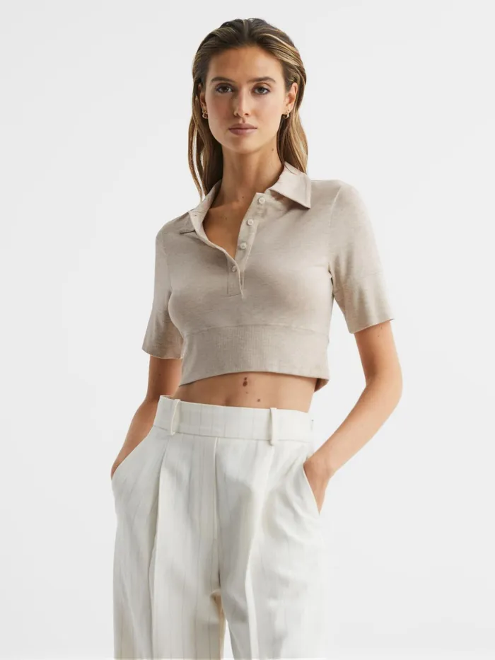 Reiss Tops Eva Polo Crop Top Neutral 8211 Women
