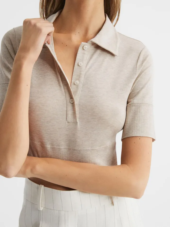 Reiss Tops Eva Polo Crop Top Neutral 8211 Women