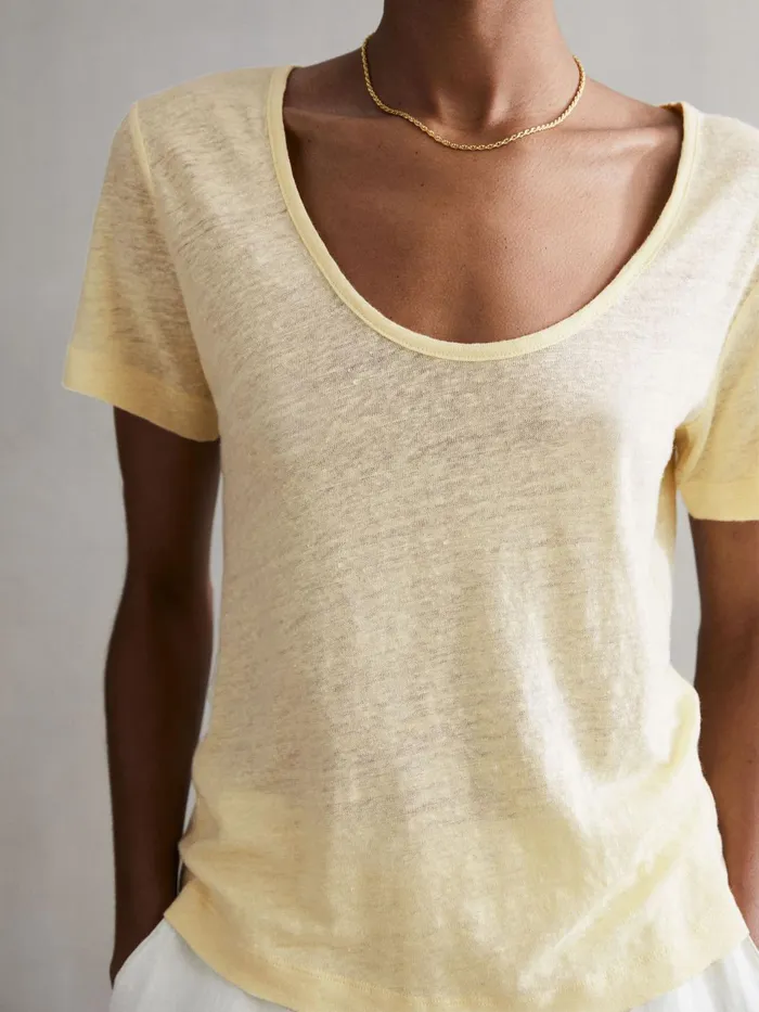 Reiss Tops Frances Linen Scoop Neck TShirt Lemon 8211 Women