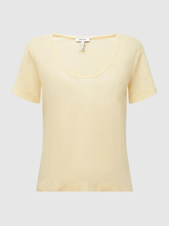 Reiss Tops Frances Linen Scoop Neck TShirt Lemon 8211 Women