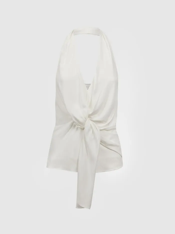 Reiss Tops Freda Tie Halter Neck Blouse Ivory 8211 Women