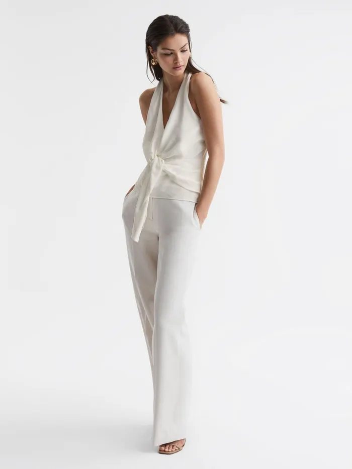 Reiss Tops Freda Tie Halter Neck Blouse Ivory 8211 Women