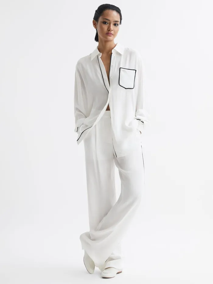 Reiss Tops Gina Relaxed Fit Side Stripe Shirt Ivory 8211 Women