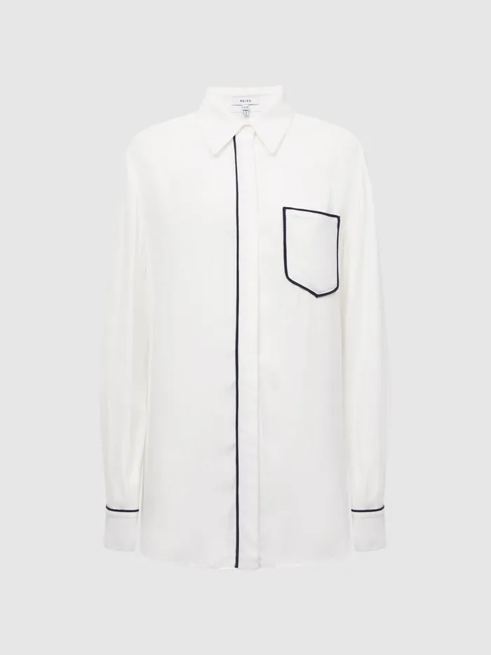 Reiss Tops Gina Relaxed Fit Side Stripe Shirt Ivory 8211 Women