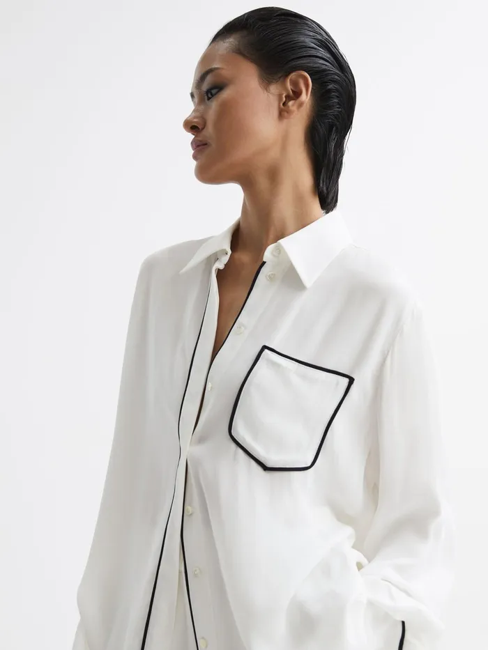 Reiss Tops Gina Relaxed Fit Side Stripe Shirt Ivory 8211 Women