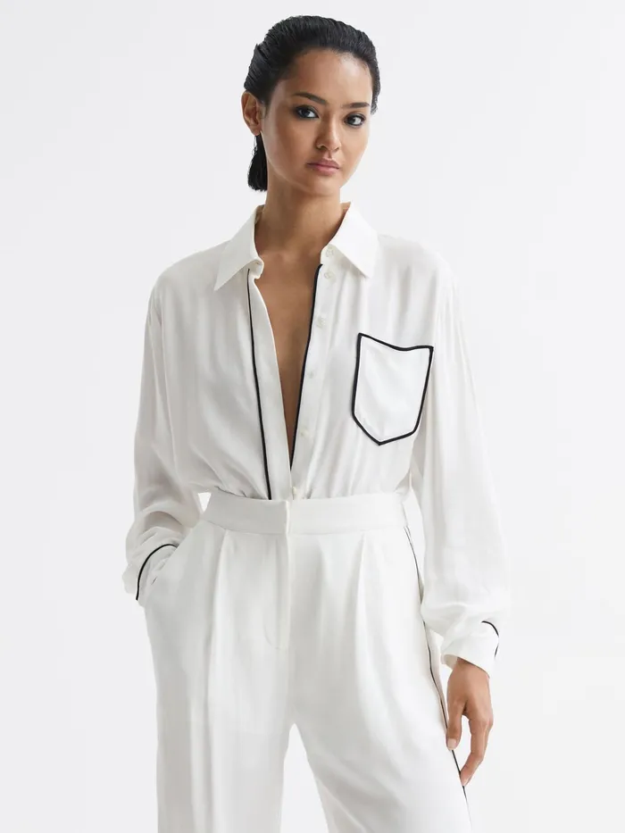 Reiss Tops Gina Relaxed Fit Side Stripe Shirt Ivory 8211 Women