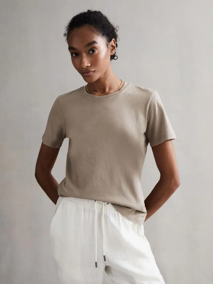 Reiss Tops Ginnie Cotton Garment Dyed TShirt Mink 8211 Women