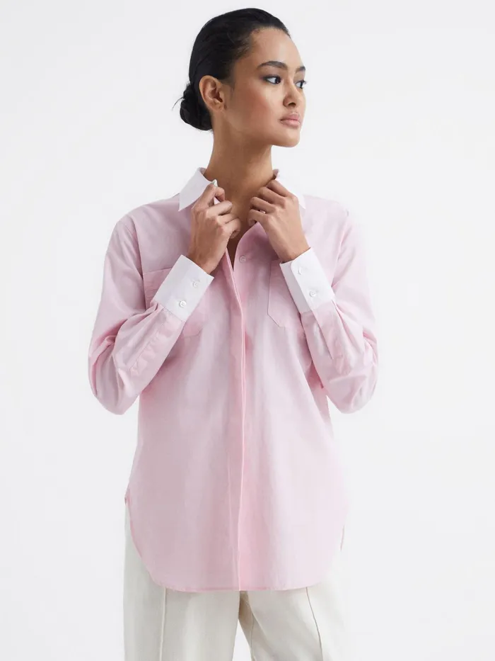 Reiss Tops Grace Plain Plain Collared Shirt Pink 8211 Women