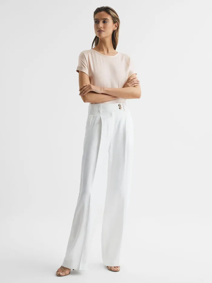 Reiss Tops Helen Silk Front Crew Neck TShirt Nude 8211 Women