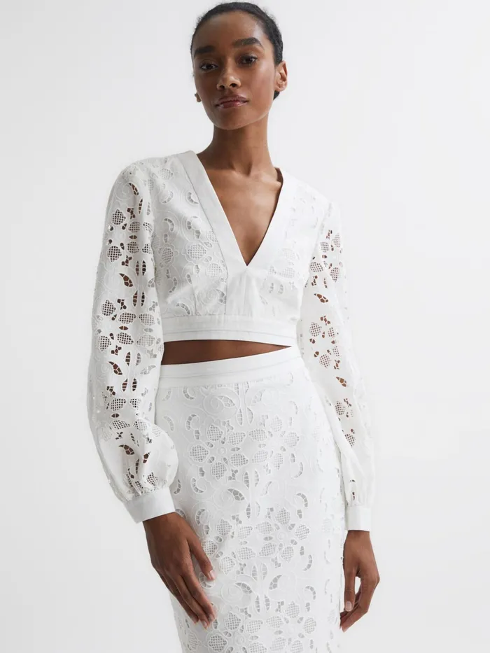 Reiss Tops Immi Lace Cropped Coord Blouse White 8211 Women