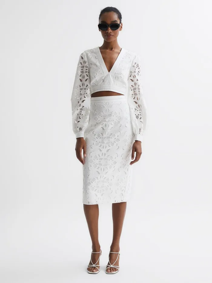 Reiss Tops Immi Lace Cropped Coord Blouse White 8211 Women