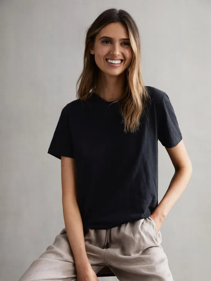 Reiss Tops Joey Slub Cotton TShirt Black 8211 Women