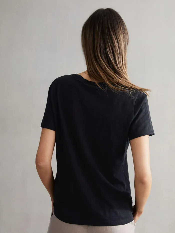 Reiss Tops Joey Slub Cotton TShirt Black 8211 Women