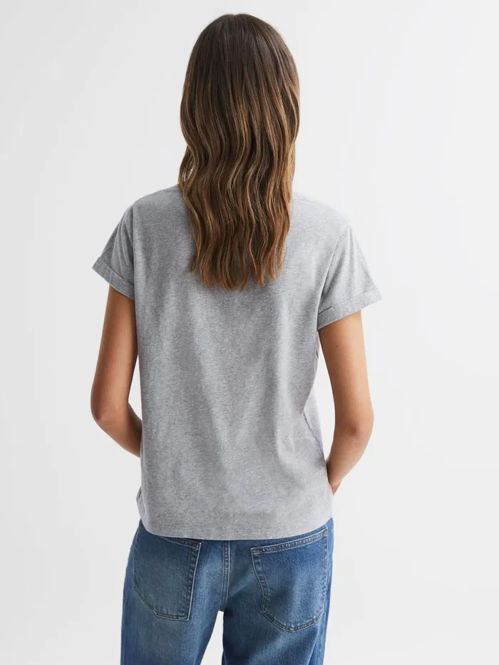 Reiss Tops Lara Cotton Motif VNeck TShirt Grey Marl 8211 Women