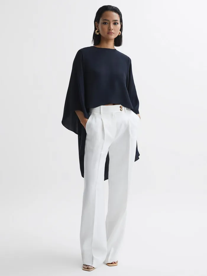 Reiss Tops Liana Cape Crew Neck Blouse Ivory 8211 Women
