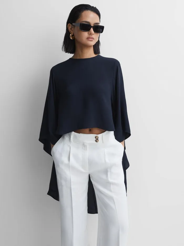 Reiss Tops Liana Cape Crew Neck Blouse Ivory 8211 Women