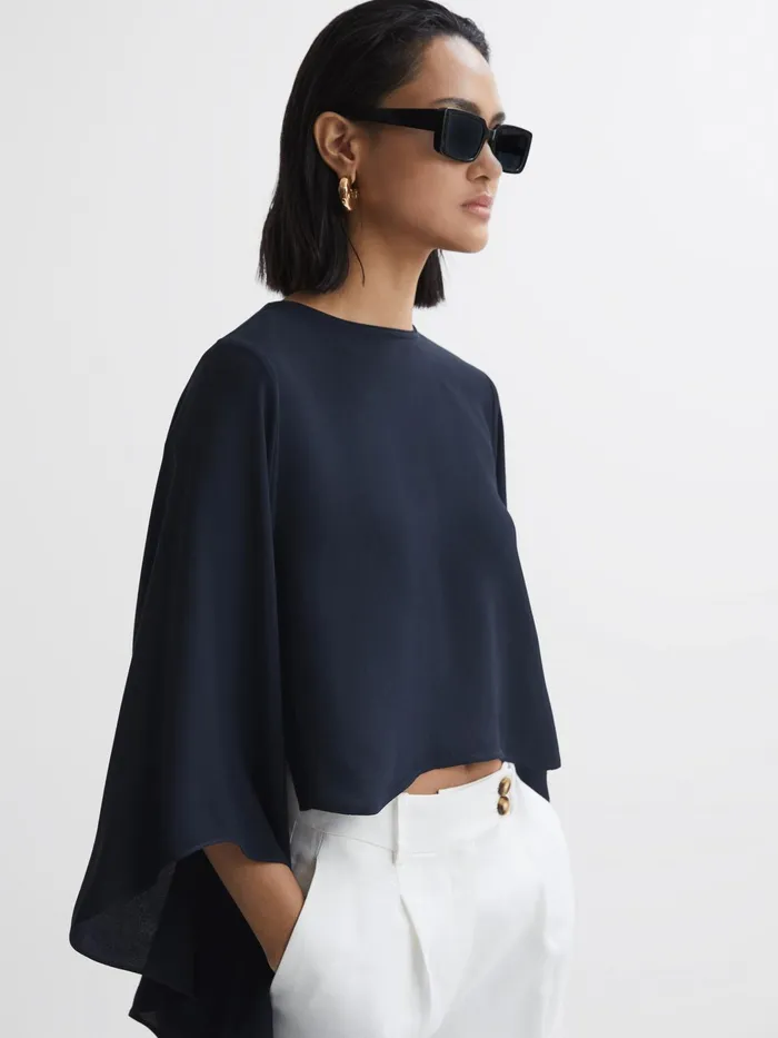 Reiss Tops Liana Cape Crew Neck Blouse Ivory 8211 Women