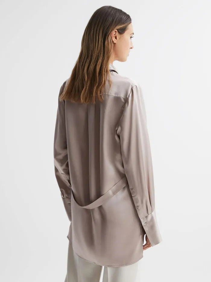 Reiss Tops Lola Oversized Silk Button Through Shirt Champagne 8211 Women
