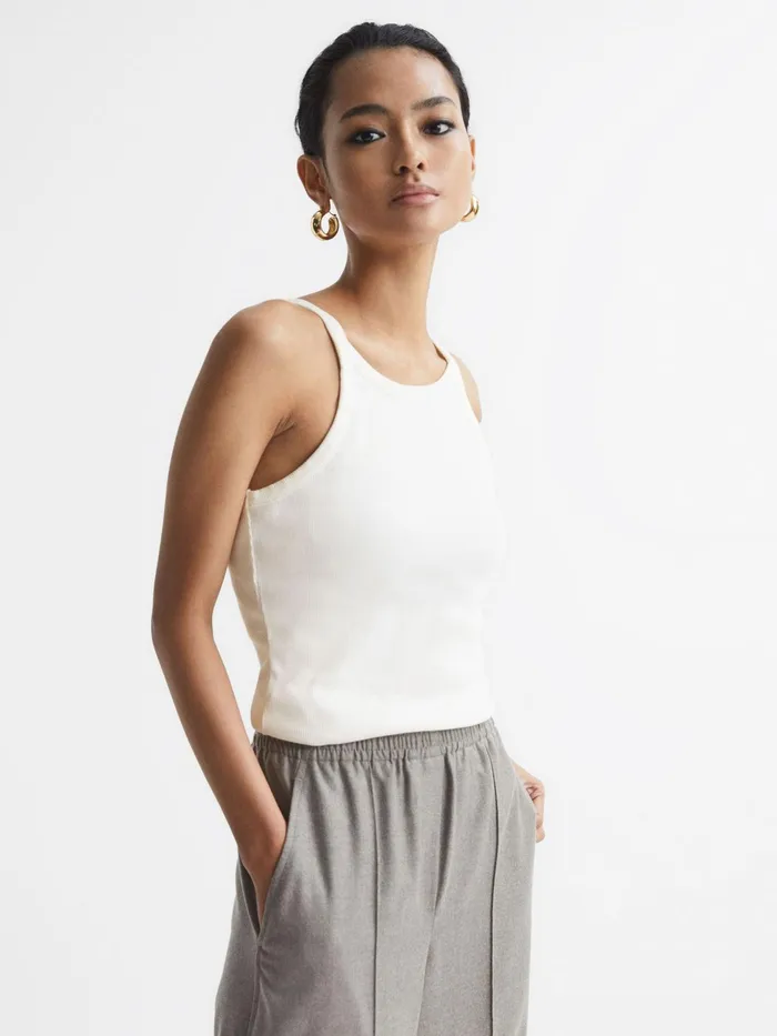 Reiss Tops Louisa Crew Neck Ribbed Cami Vest Top Black 8211 Women
