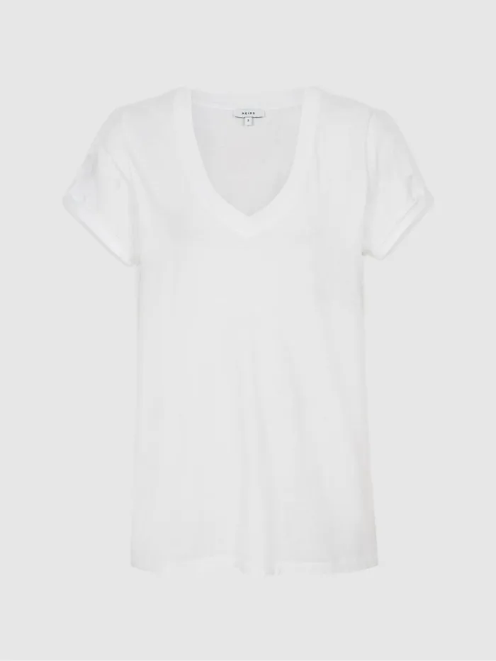 Reiss Tops Luana Cotton Jersey VNeck TShirt Black 8211 Women