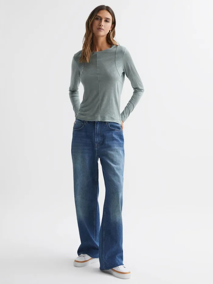 Reiss Tops Mai Linen Long Sleeve TShirt Ivory 8211 Women