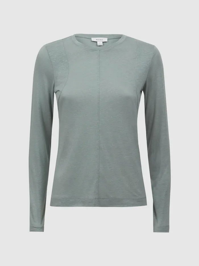 Reiss Tops Mai Linen Long Sleeve TShirt Ivory 8211 Women