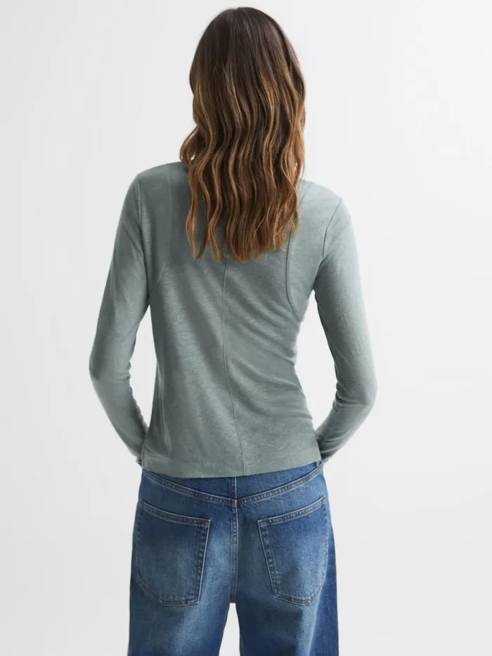 Reiss Tops Mai Linen Long Sleeve TShirt Ivory 8211 Women