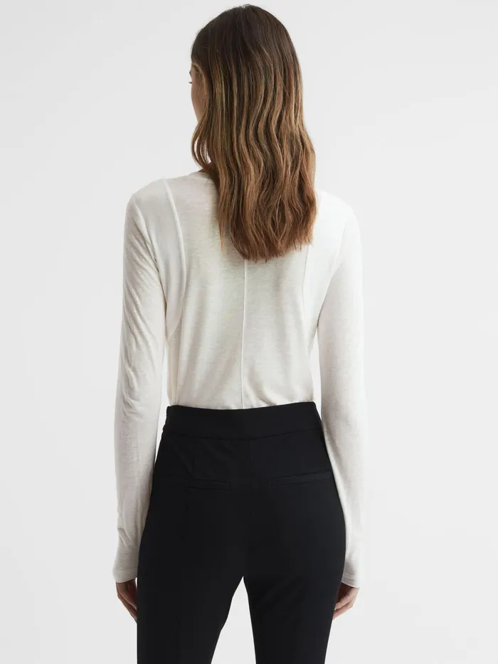 Reiss Tops Mai Linen Long Sleeve TShirt Ivory 8211 Women