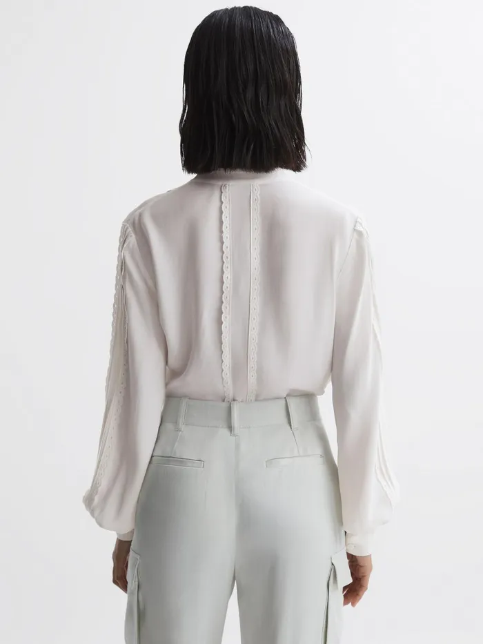Reiss Tops Maisie Collarless Long Sleeve Lace Blouse Cream 8211 Women