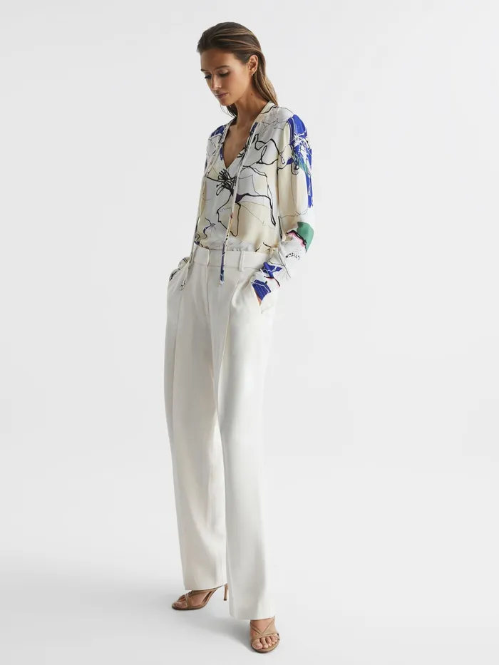 Reiss Tops Mel VNeck Printed Blouse Ivory 8211 Women