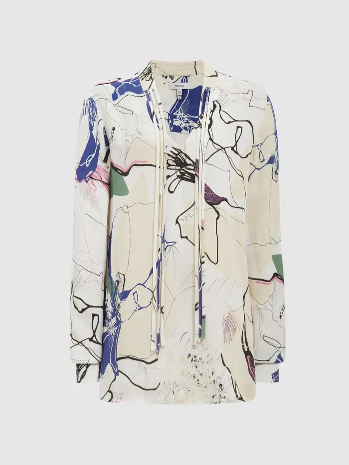 Reiss Tops Mel VNeck Printed Blouse Ivory 8211 Women