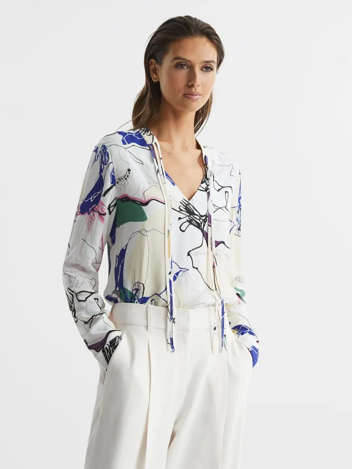 Reiss Tops Mel VNeck Printed Blouse Ivory 8211 Women