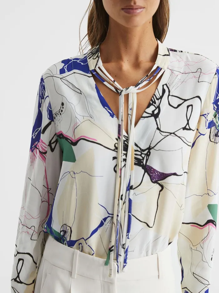 Reiss Tops Mel VNeck Printed Blouse Ivory 8211 Women
