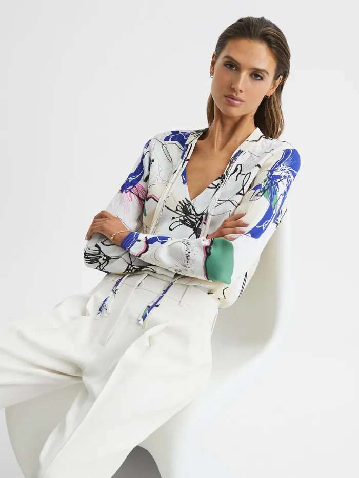 Reiss Tops Mel VNeck Printed Blouse Ivory 8211 Women
