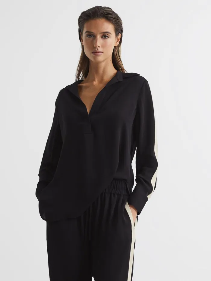Reiss Tops Millie Side Stripe Shirt Black 8211 Women