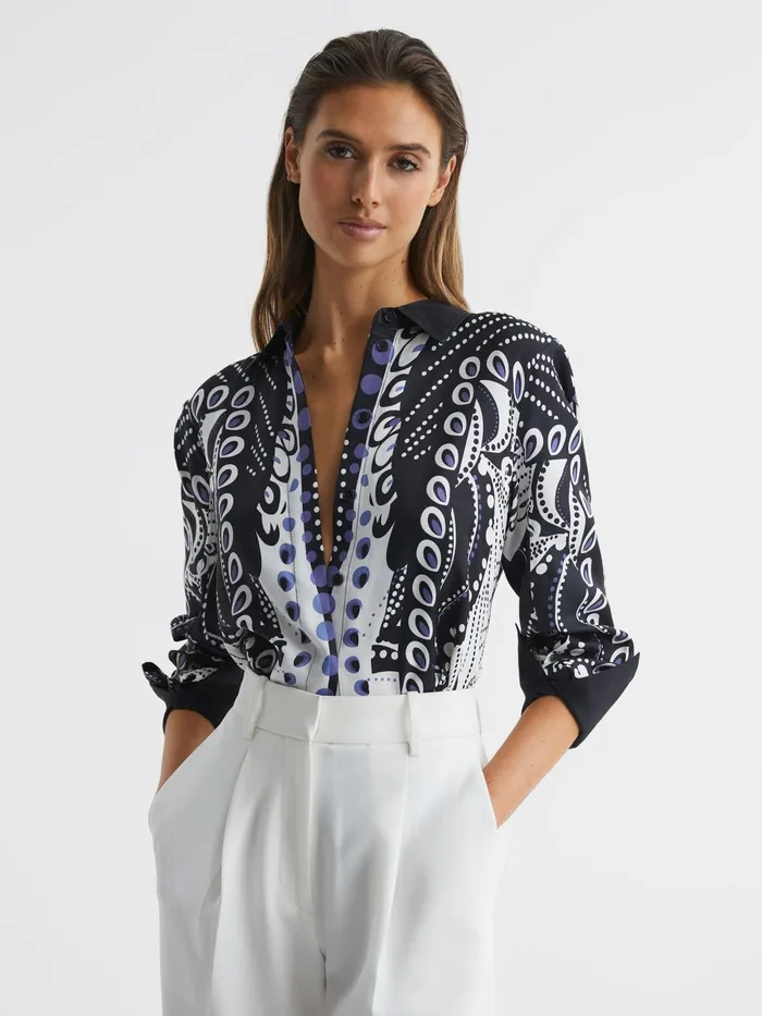 Reiss Tops Rose Scarf Printed Shirt Navywhite 8211 Women