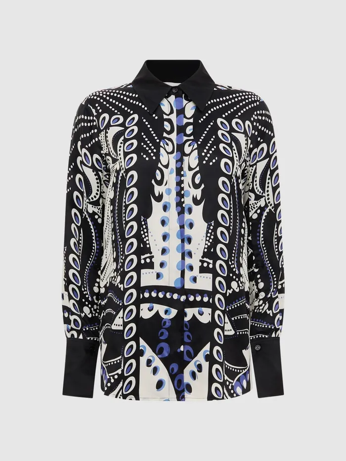 Reiss Tops Rose Scarf Printed Shirt Navywhite 8211 Women