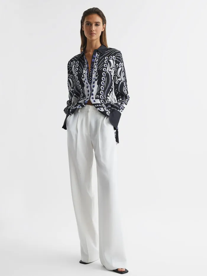 Reiss Tops Rose Scarf Printed Shirt Navywhite 8211 Women