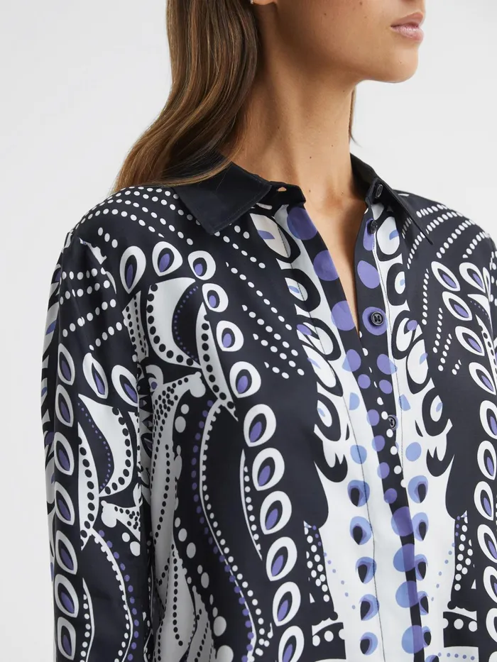 Reiss Tops Rose Scarf Printed Shirt Navywhite 8211 Women